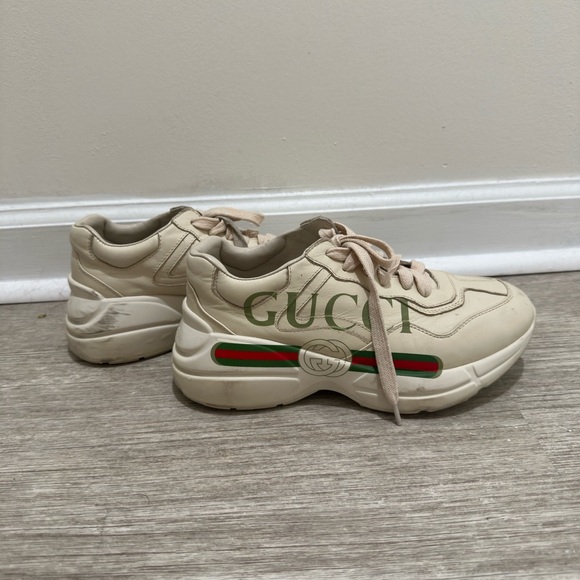 Rhyton Gucci Logo Leather Sneakers - Picture 1 of 4